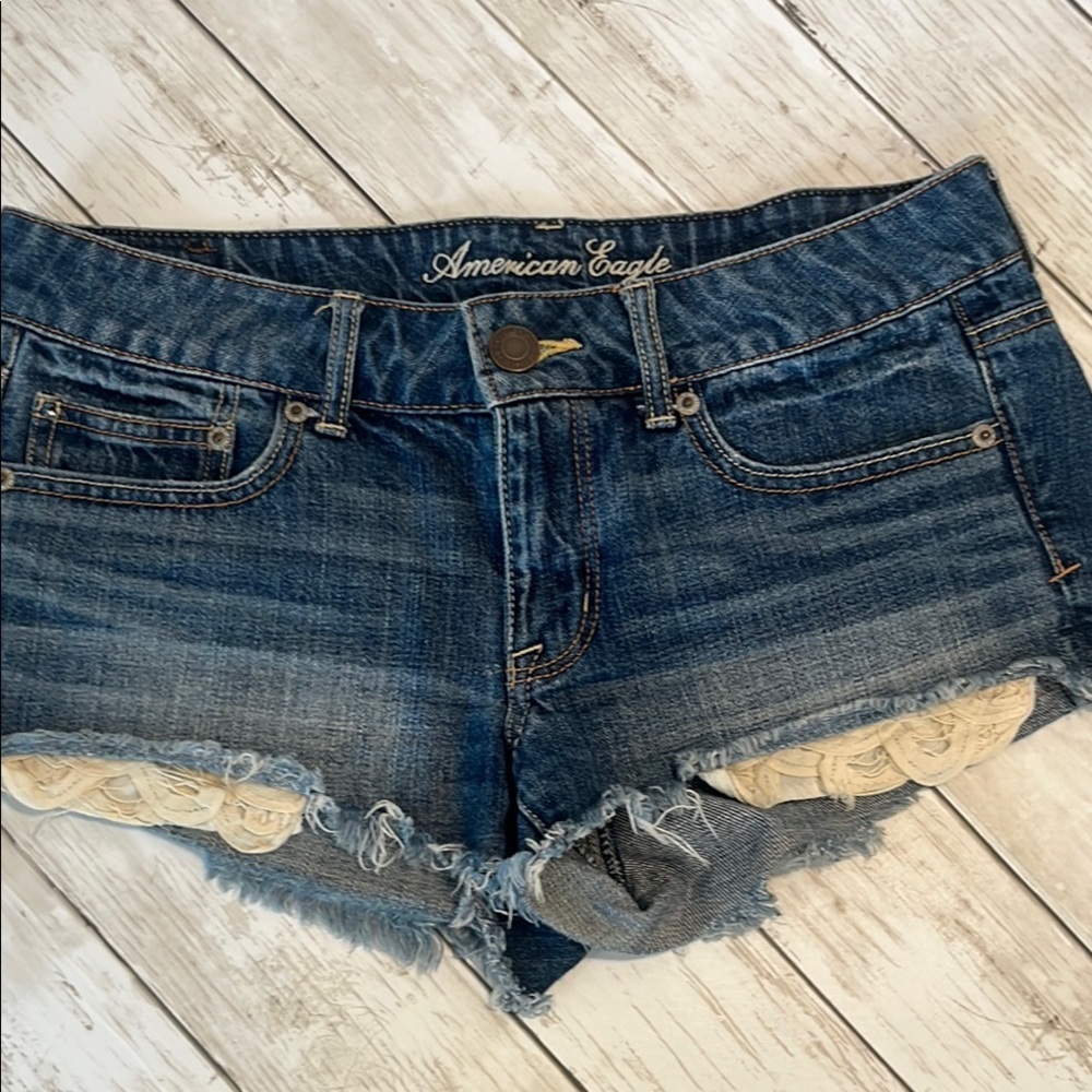 American Eagle Crochet Boho Denim Cutoff Shorts 6 - Picture 3 of 12